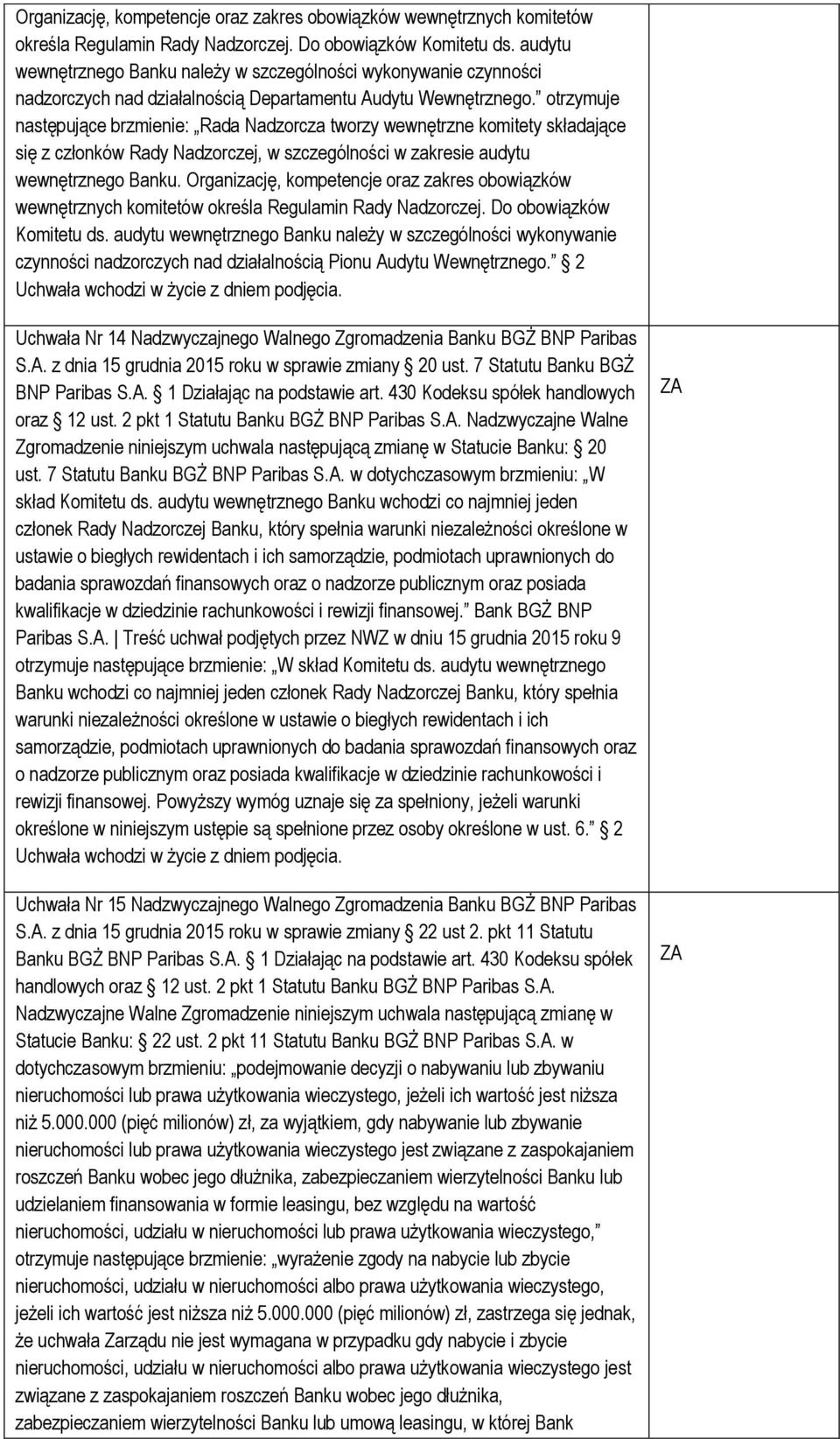 otrzymuje następujące brzmienie: Rada Nadzorcza tworzy wewnętrzne komitety składające się z członków Rady Nadzorczej, w szczególności w zakresie audytu wewnętrznego Banku.