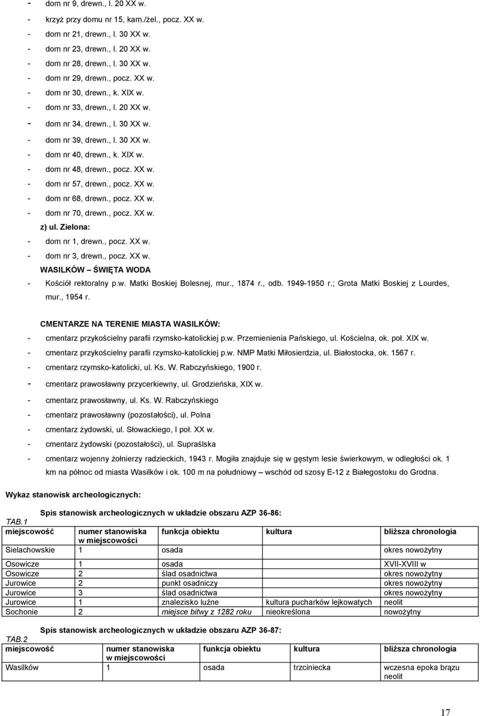 , pocz. XX w. - dom nr 57, drewn., pocz. XX w. - dom nr 68, drewn., pocz. XX w. - dom nr 70, drewn., pocz. XX w. z) ul. Zielona: - dom nr 1, drewn., pocz. XX w. - dom nr 3, drewn., pocz. XX w. WASILKÓW ŚWIĘTA WODA - Kościół rektoralny p.