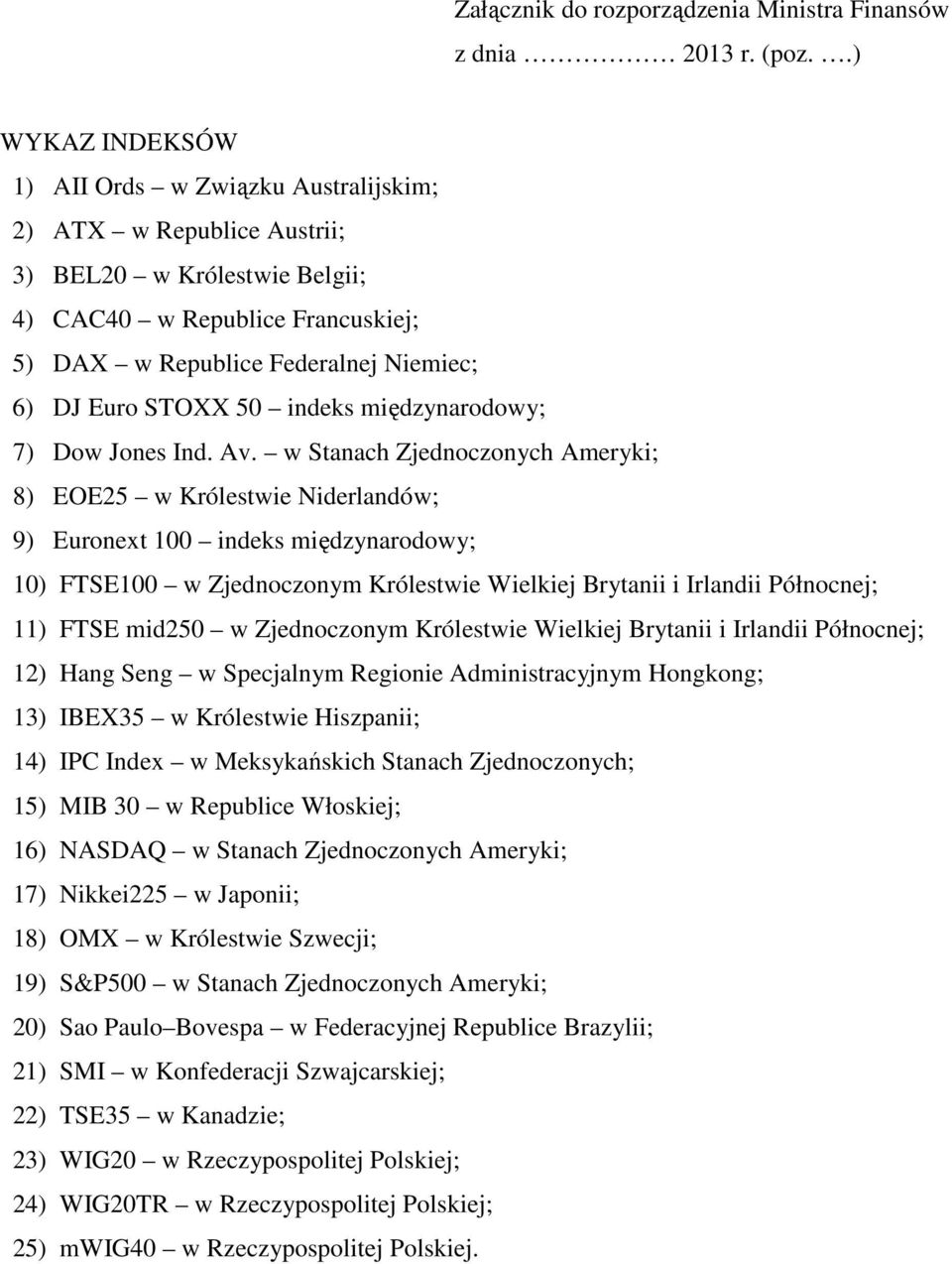 STOXX 50 indeks międzynarodowy; 7) Dow Jones Ind. Av.