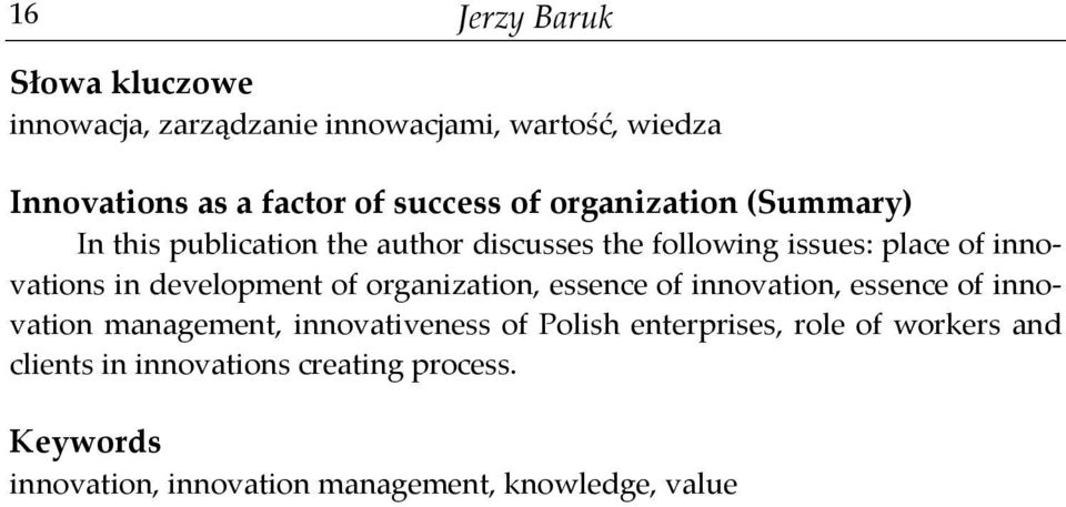 development of organization, essence of innovation, essence of innovation management, innovativeness of Polish
