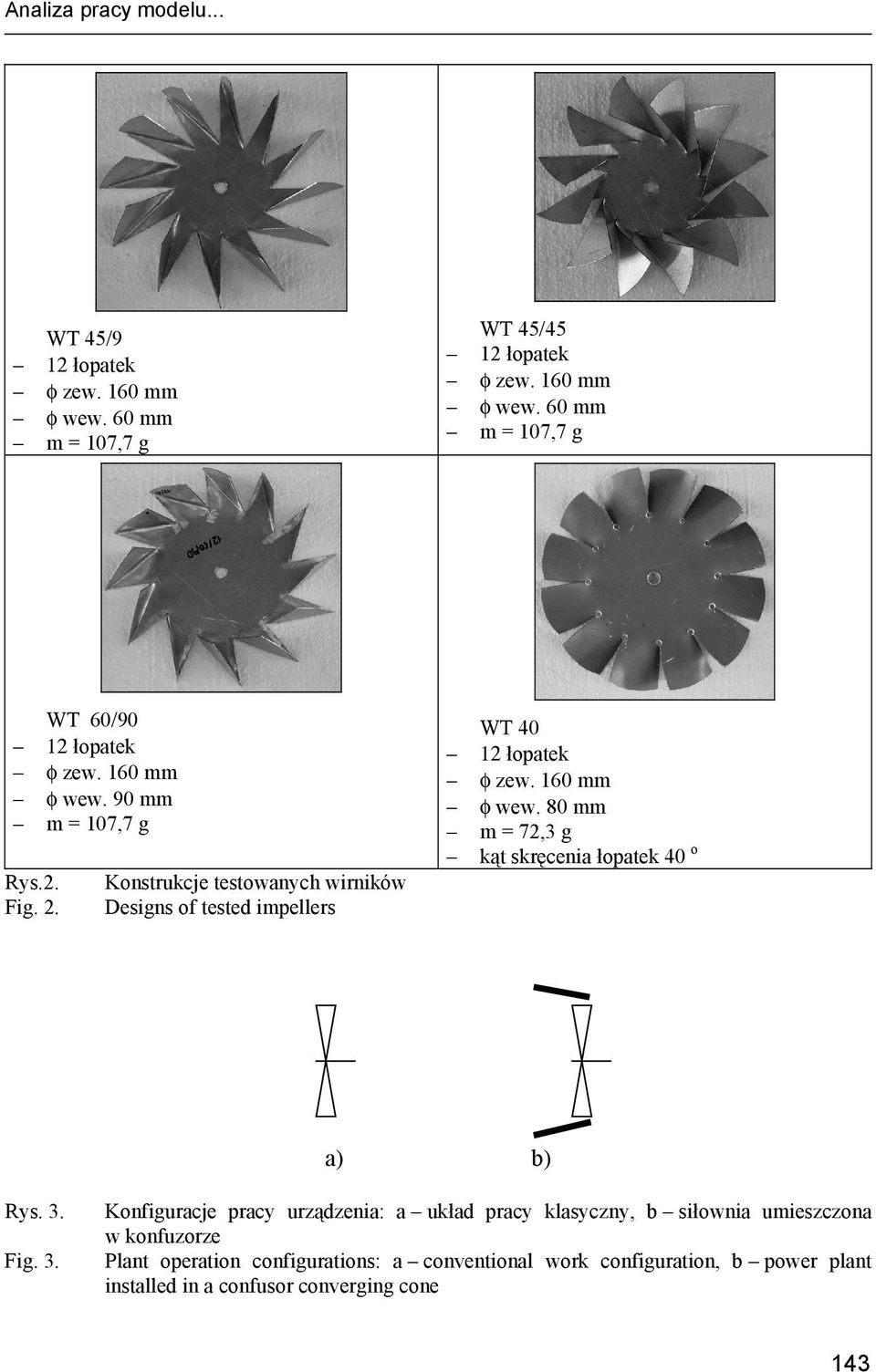 80 mm m = 72,3 g kąt skręcenia łopatek 40 o a) b) Rys. 3.