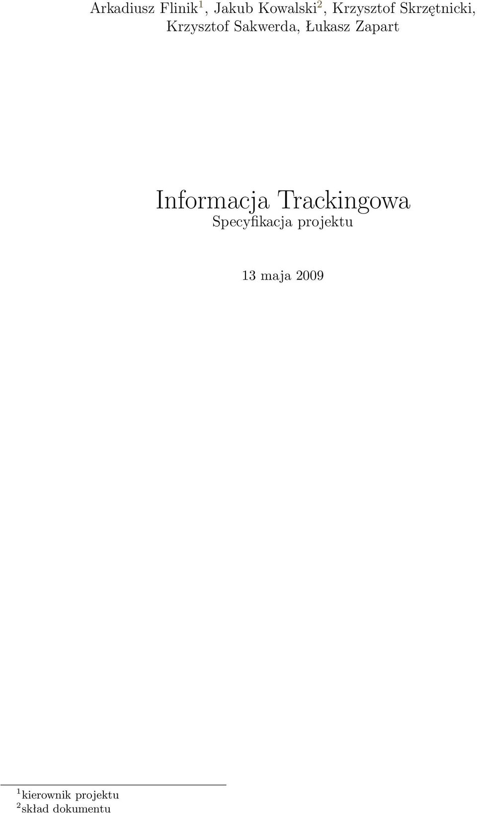 Informacja Trackingowa Specyfikacja projektu 13