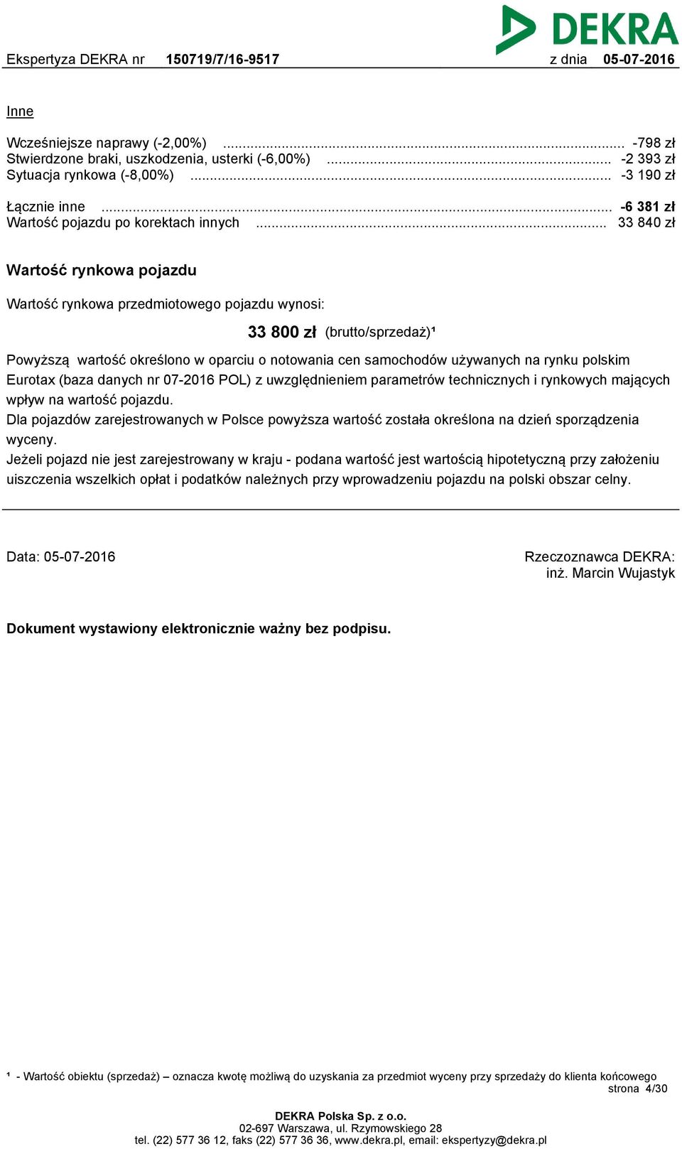 .. 33 840 zł Wartość rynkowa pojazdu Wartość rynkowa przedmiotowego pojazdu wynosi: 33 800 zł (brutto/sprzedaż)¹ Powyższą wartość określono w oparciu o notowania cen samochodów używanych na rynku