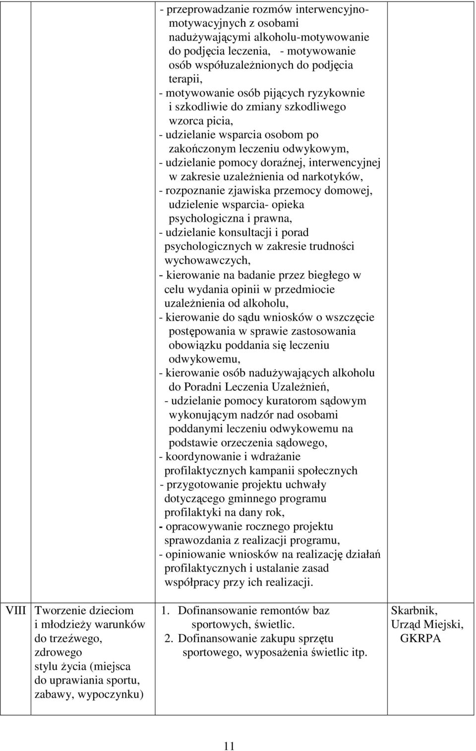 picia, - udzielanie wsparcia osobom po zakończonym leczeniu odwykowym, - udzielanie pomocy doraźnej, interwencyjnej w zakresie uzaleŝnienia od narkotyków, - rozpoznanie zjawiska przemocy domowej,