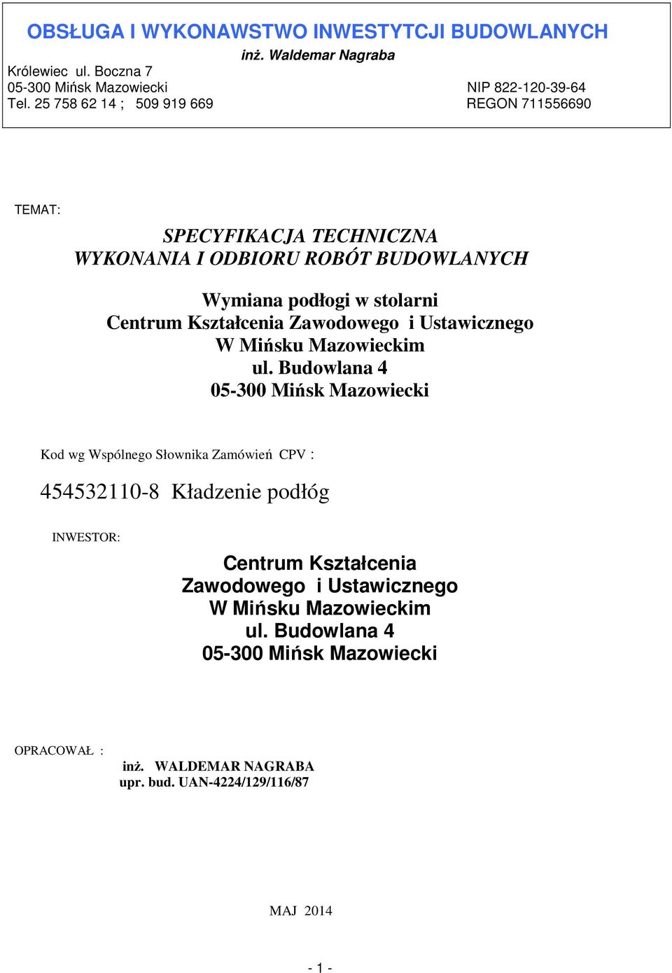 Zawodowego i Ustawicznego W Mińsku Mazowieckim ul.