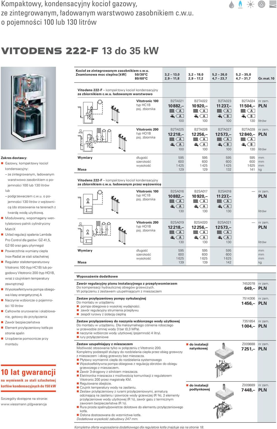 mat. 10 Vitodens 222-F kompaktowy kocioł kondensacyjny ze zbiornikiem c.w.u. ładowanym warstwowo Vitotronic 100 typ HC1 poj.