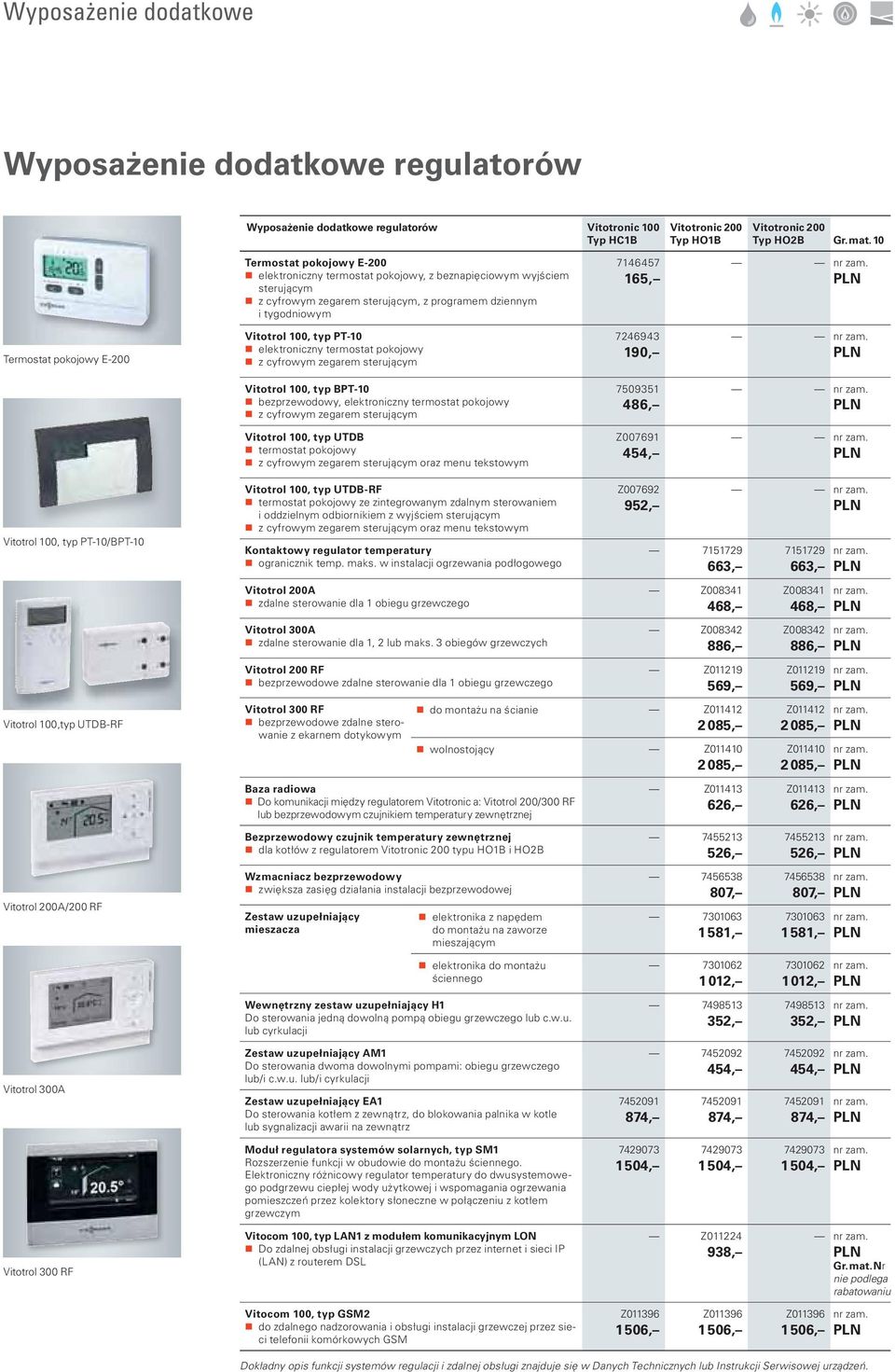 E-200 Vitotrol 100, typ PT-10 elektroniczny termostat pokojowy z cyfrowym zegarem sterującym 7246943 190, Vitotrol 100, typ PT-10 bezprzewodowy, elektroniczny termostat pokojowy z cyfrowym zegarem