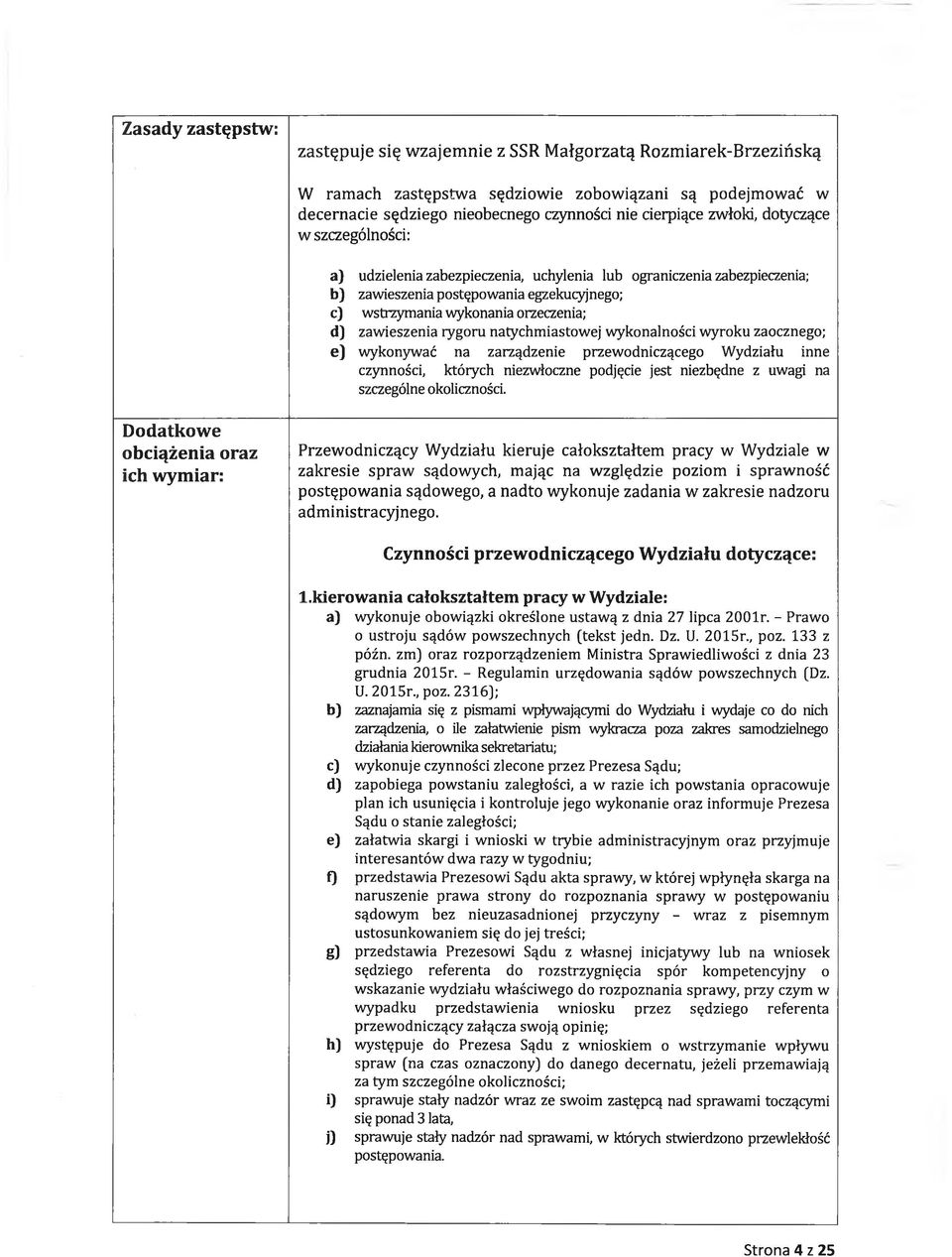 zawieszenia iygoru natychmiastowej wykonalności wyroku zaocznego; e) wykonywać na zarządzenie przewodniczącego Wydziału inne czynności, których niezwłoczne podjęcie jest niezbędne z uwagi na