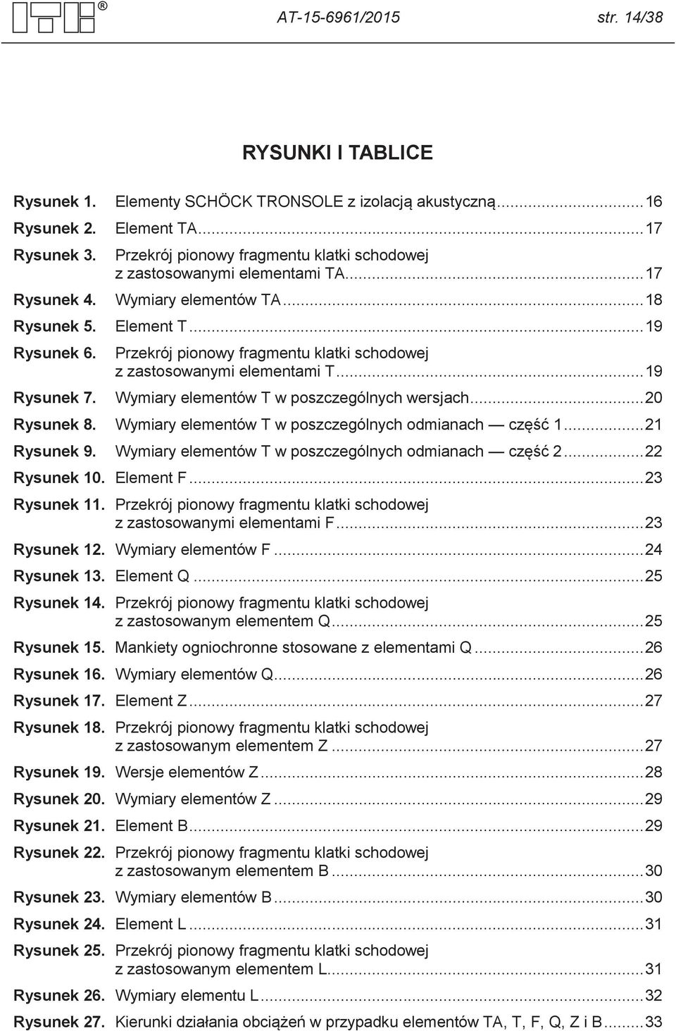 Przekrój pionowy fragmentu klatki schodowej z zastosowanymi elementami T... 19 Rysunek 7. Wymiary elementów T w poszczególnych wersjach... 20 Rysunek 8.