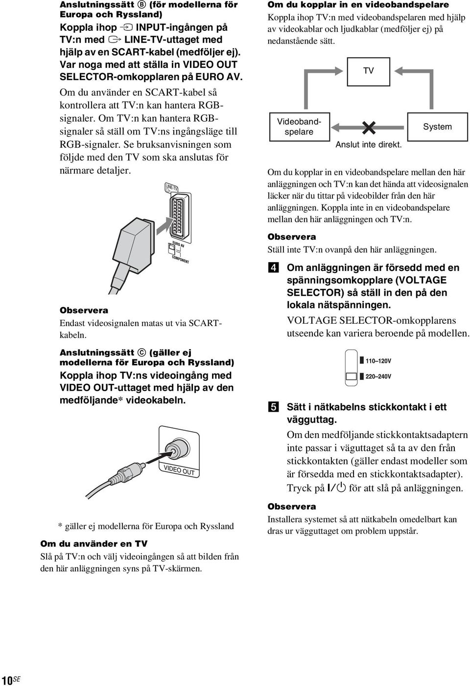 Om TV:n kan hantera RGBsignaler så ställ om TV:ns ingångsläge till RGB-signaler. Se bruksanvisningen som följde med den TV som ska anslutas för närmare detaljer.