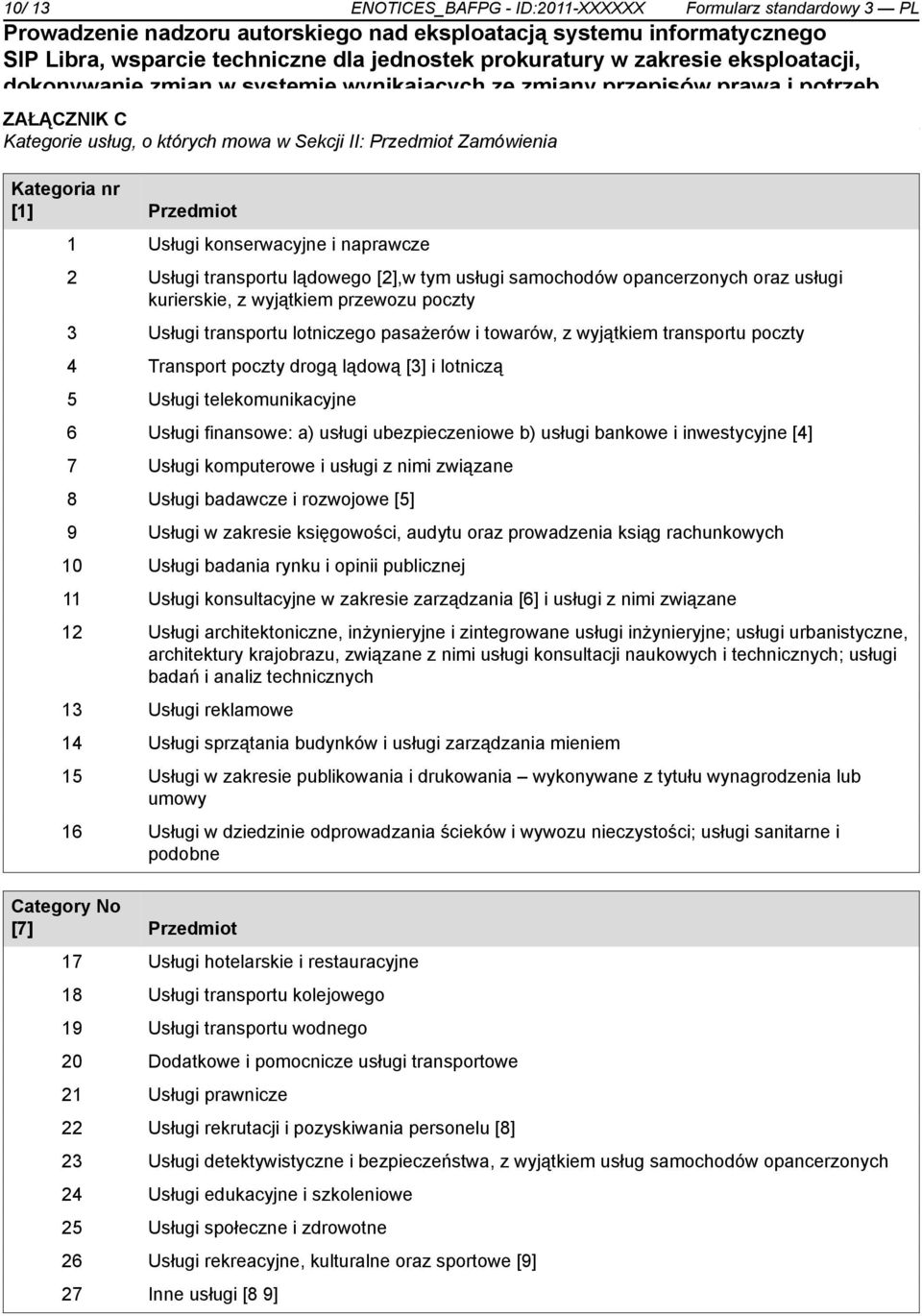 transportu lotniczego pasażerów i towarów, z wyjątkiem transportu poczty 4 Transport poczty drogą lądową [3] i lotniczą 5 Usługi telekomunikacyjne 6 Usługi finansowe: a) usługi ubezpieczeniowe b)