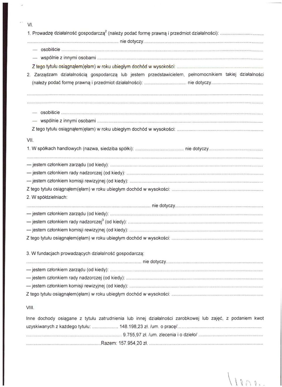 tytułu osiągnąłem (ęłam) w roku ubiegłym dochód w wysokości: VII. 1.