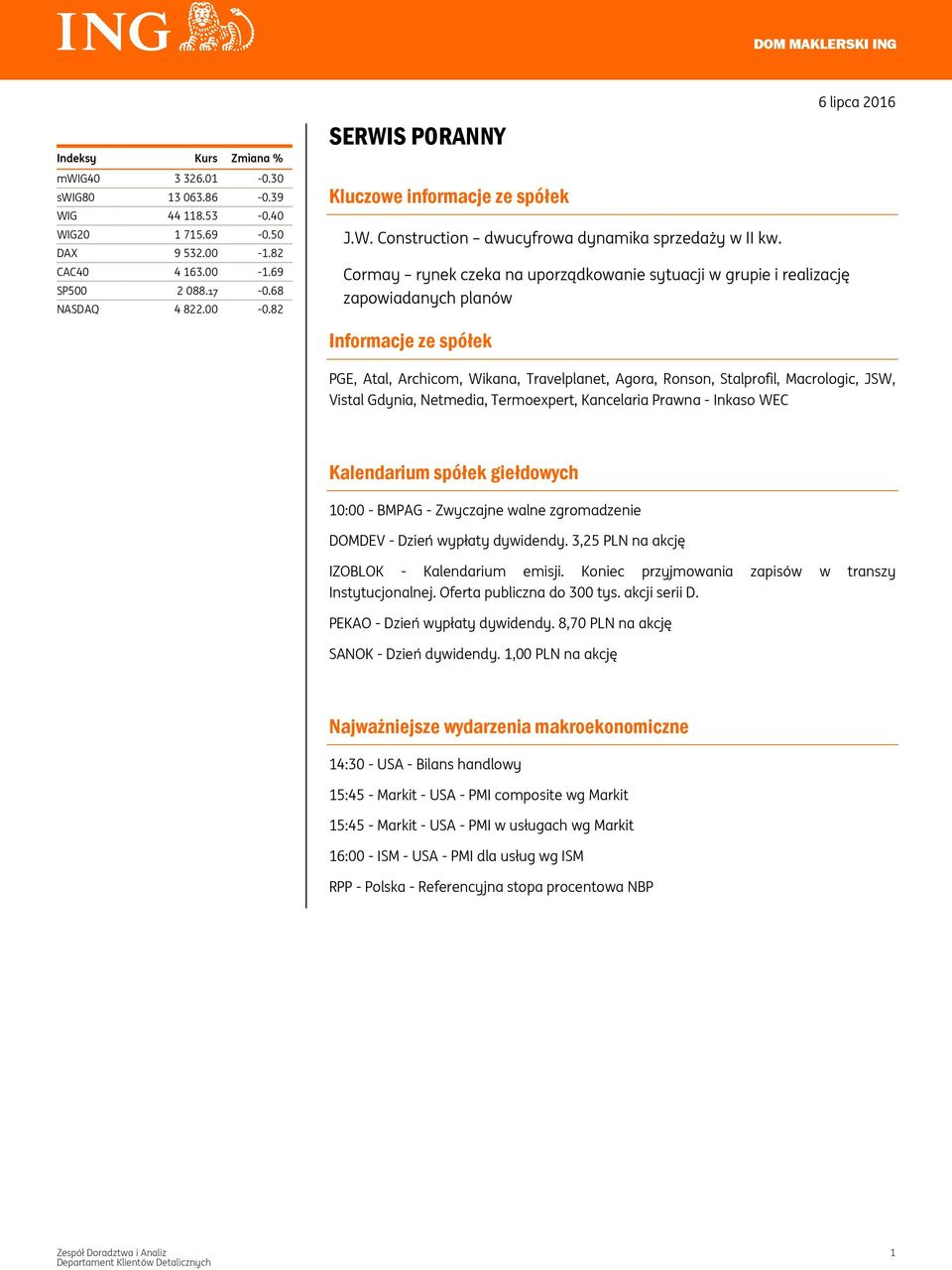 Cormay rynek czeka na uporządkowanie sytuacji w grupie i realizację zapowiadanych planów Informacje ze spółek PGE, Atal, Archicom, Wikana, Travelplanet, Agora, Ronson, Stalprofil, Macrologic, JSW,
