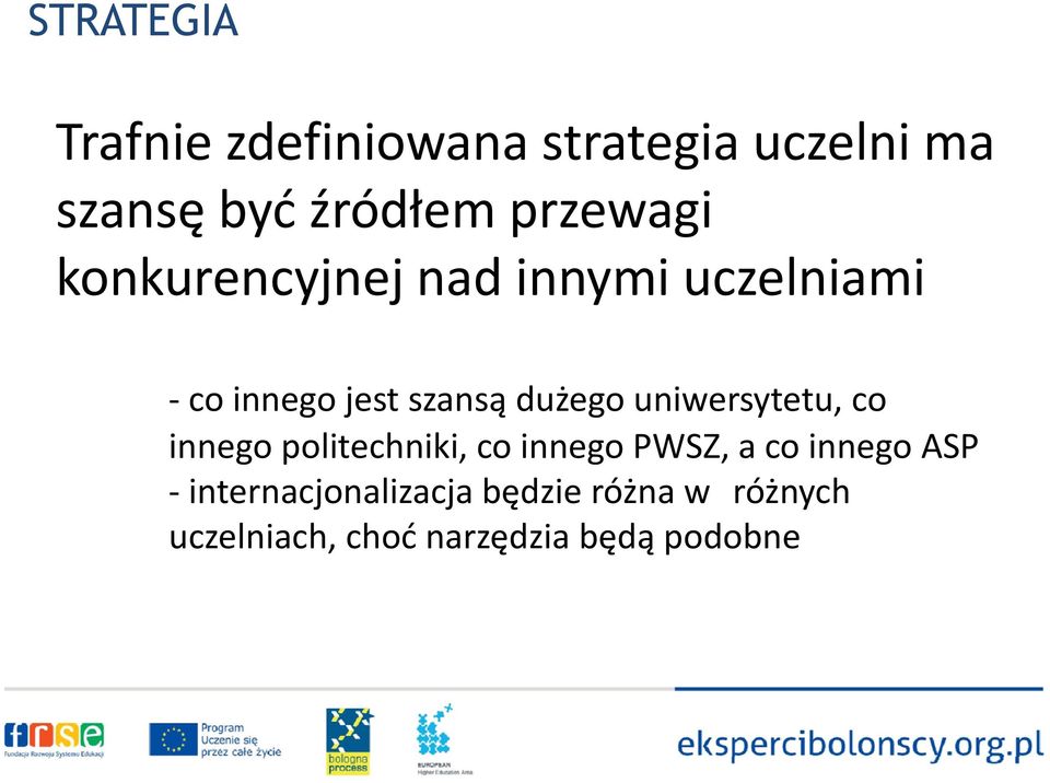 uniwersytetu, co innego politechniki, co innego PWSZ, a co innego ASP