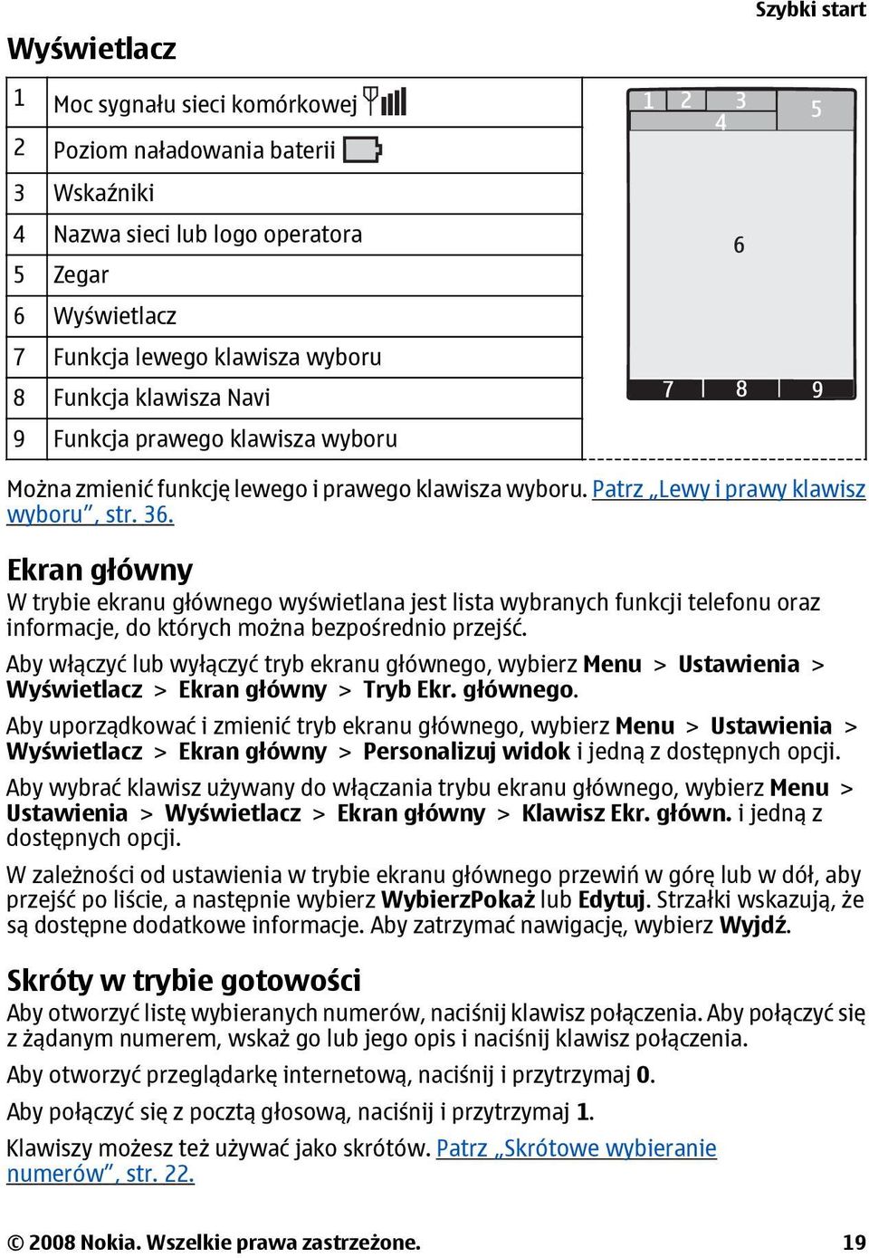 Ekran główny W trybie ekranu głównego wyświetlana jest lista wybranych funkcji telefonu oraz informacje, do których można bezpośrednio przejść.
