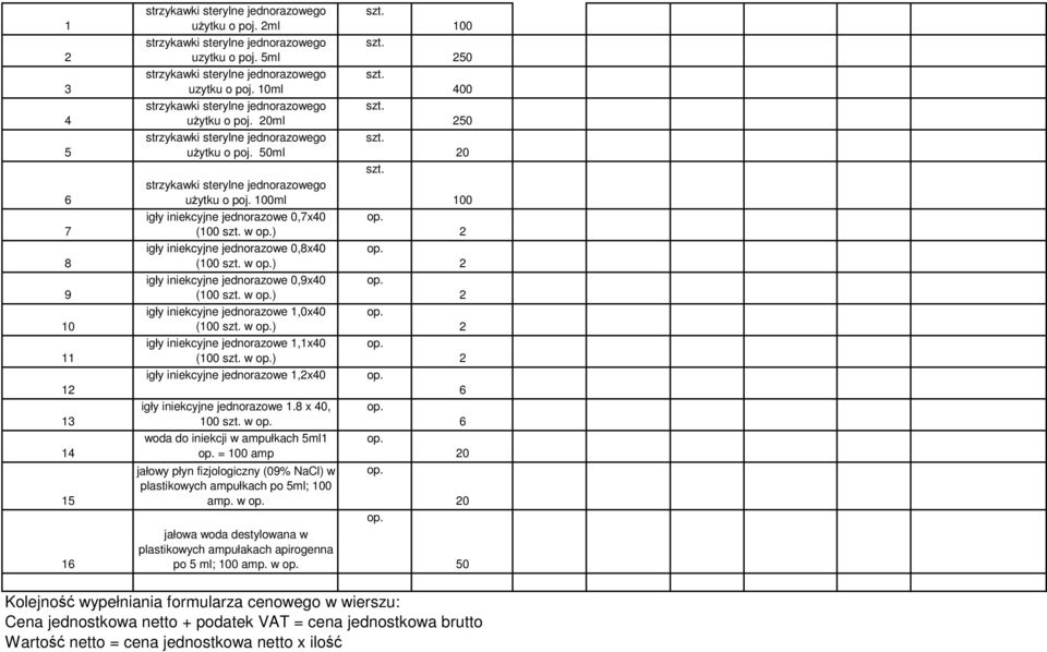 100ml 100 7 igły iniekcyjne jednorazowe 0,7x40 (100 szt. w ) 8 igły iniekcyjne jednorazowe 0,8x40 (100 szt. w ) 9 igły iniekcyjne jednorazowe 0,9x40 (100 szt.