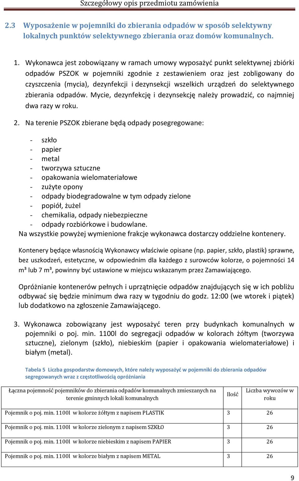 wszelkich urządzeń do selektywnego zbierania odpadów. Mycie, dezynfekcję i dezynsekcję należy prowadzić, co najmniej dwa razy w roku. 2.