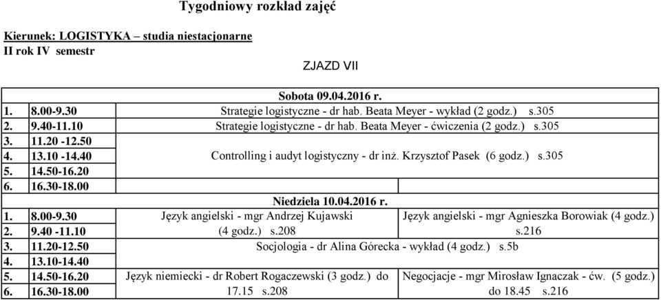 Język angielski - mgr Andrzej Kujawski Język angielski - mgr Agnieszka Borowiak (4 godz.) (4 godz.) s.208 s.