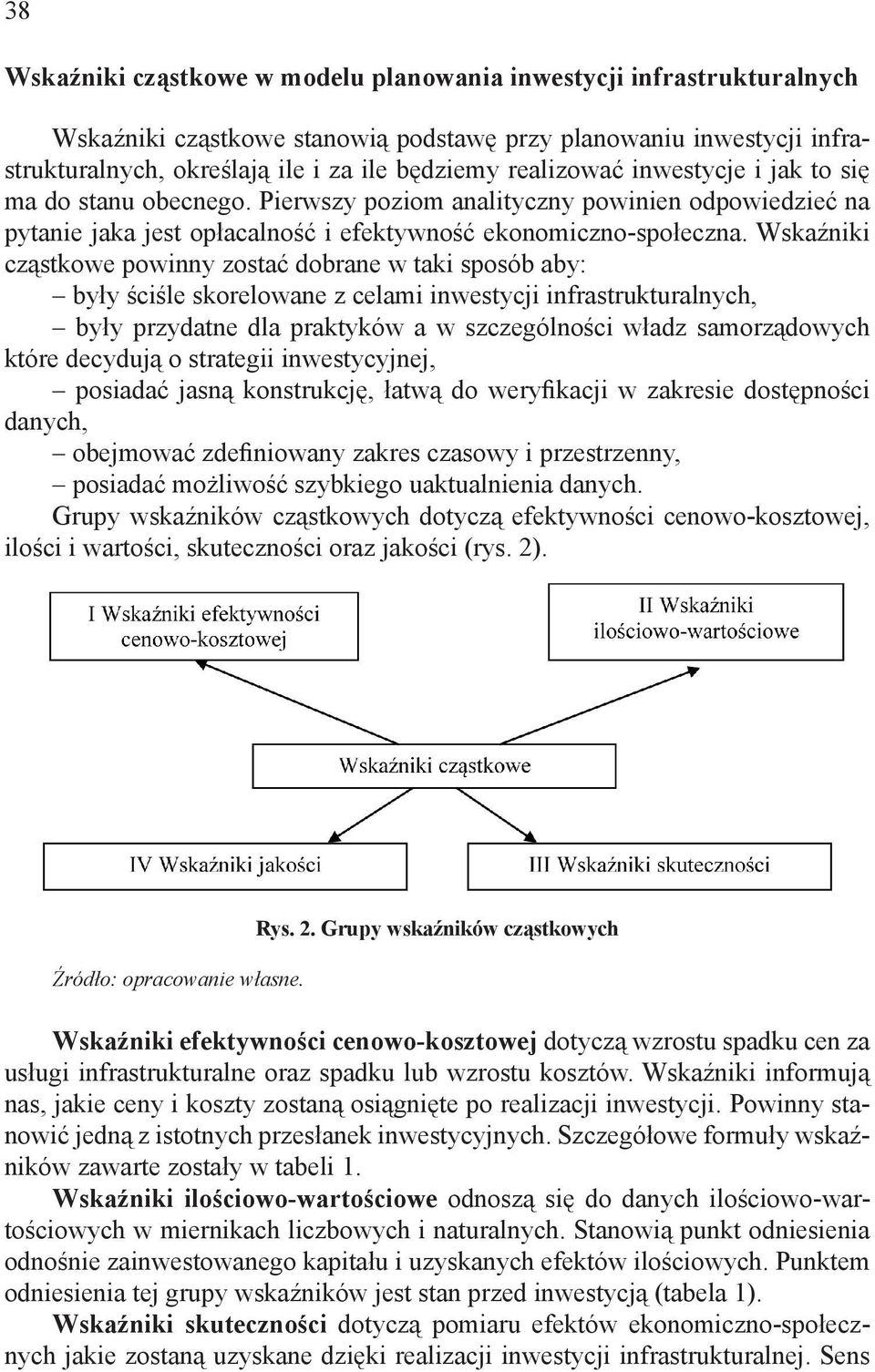Wskaźniki cząstkowe powinny zostać dobrane w taki sposób aby: były ściśle skorelowane z celami inwestycji infrastrukturalnych, były przydatne dla praktyków a w szczególności władz samorządowych które