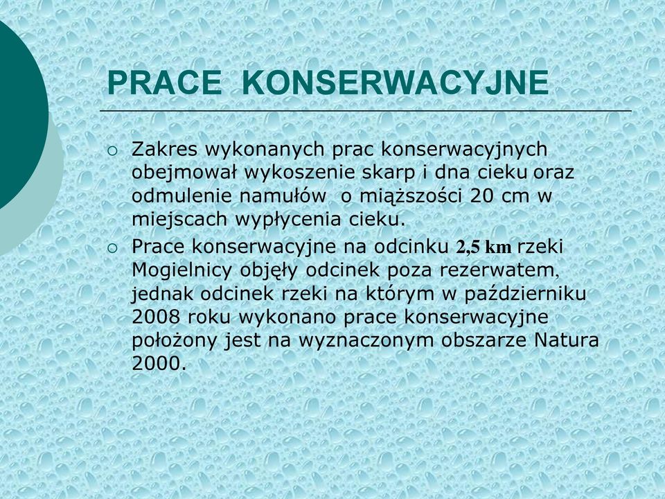 Prace konserwacyjne na odcinku 2,5 km rzeki Mogielnicy objęły odcinek poza rezerwatem, jednak
