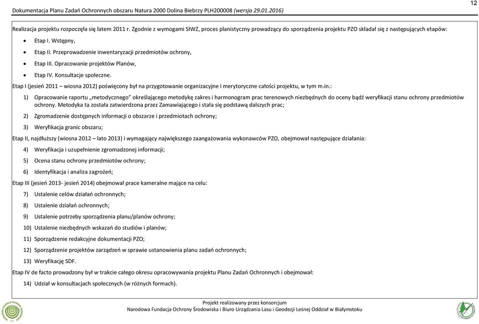 Etap I (jesień 2011 wiosna 2012) poświęcony był na przygotowanie organizacyjne i merytoryczne całości projektu, w tym m.in.