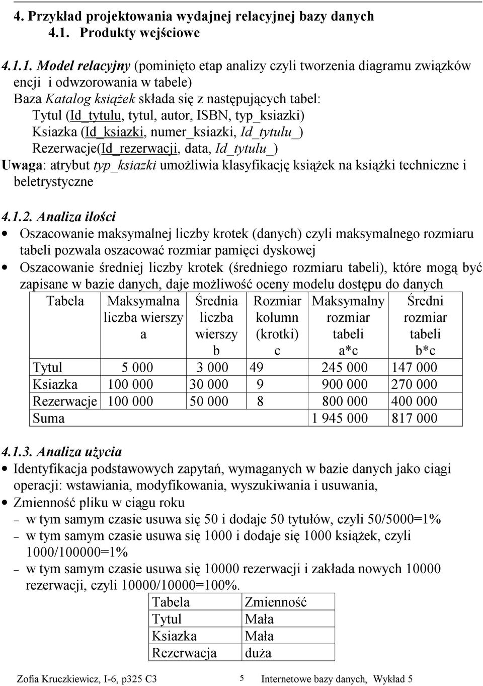 1. Model relacyjny (pominięto etap analizy czyli tworzenia diagramu związków encji i odwzorowania w tabele) Baza Katalog książek składa się z następujących tabel: Tytul (Id_tytulu, tytul, autor,