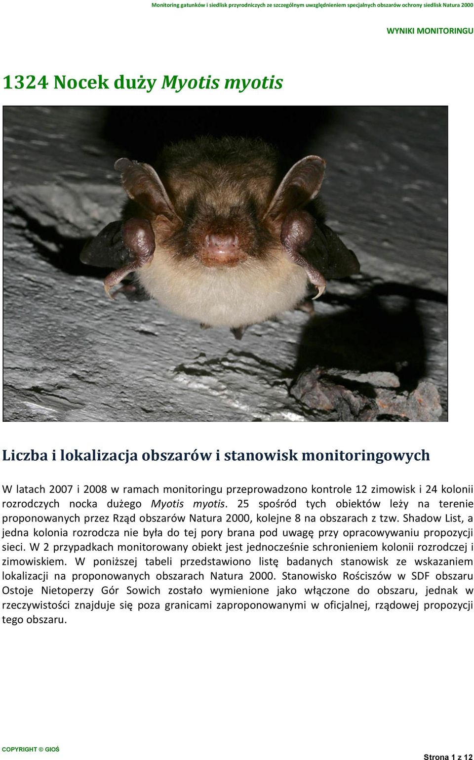 Shadow List, a jedna kolonia rozrodcza nie była do tej pory brana pod uwagę przy opracowywaniu propozycji sieci.