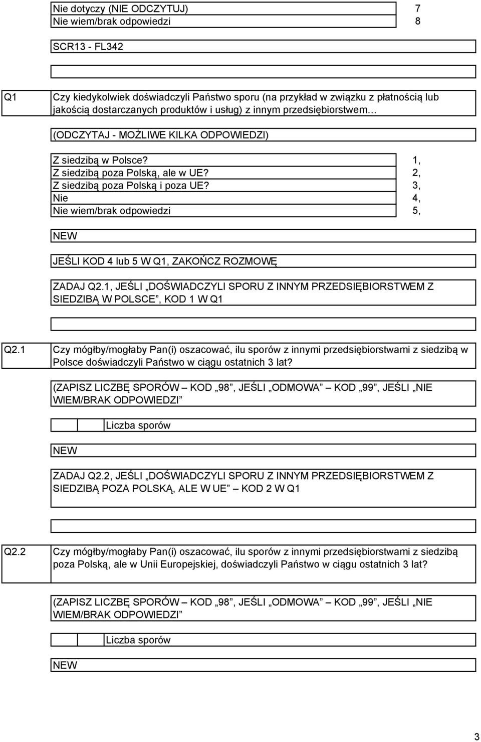 1, JEŚLI DOŚWIADCZYLI SPORU Z INNYM PRZEDSIĘBIORSTWEM Z SIEDZIBĄ W POLSCE, KOD 1 W Q1 Q2.