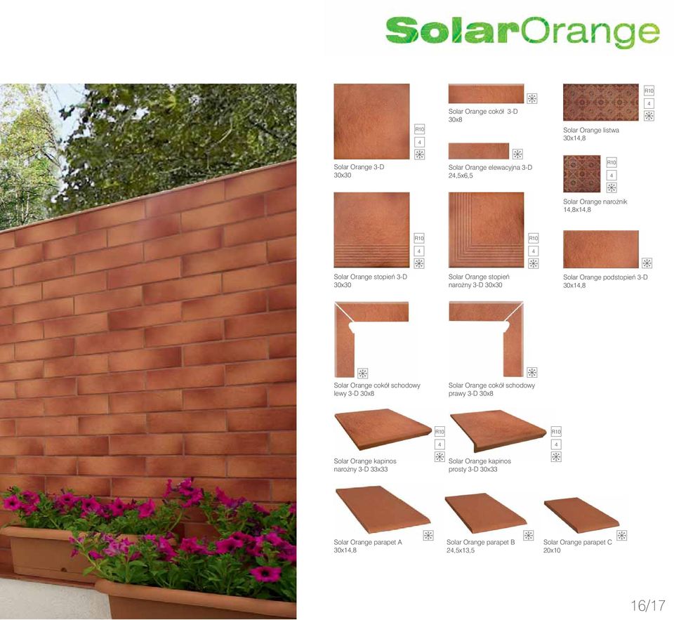 Solar Orange cokół schodowy lewy 3-D 30x8 Solar Orange cokół schodowy prawy 3-D 30x8 4 4 Solar Orange kapinos naro ny 3-D 33x33