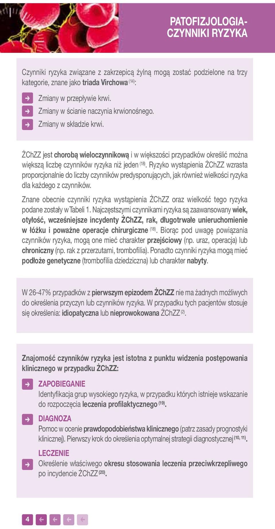 Ryzyko wystąpienia ŻChZZ wzrasta proporcjonalnie do liczby czynników predysponujących, jak również wielkości ryzyka dla każdego z czynników.