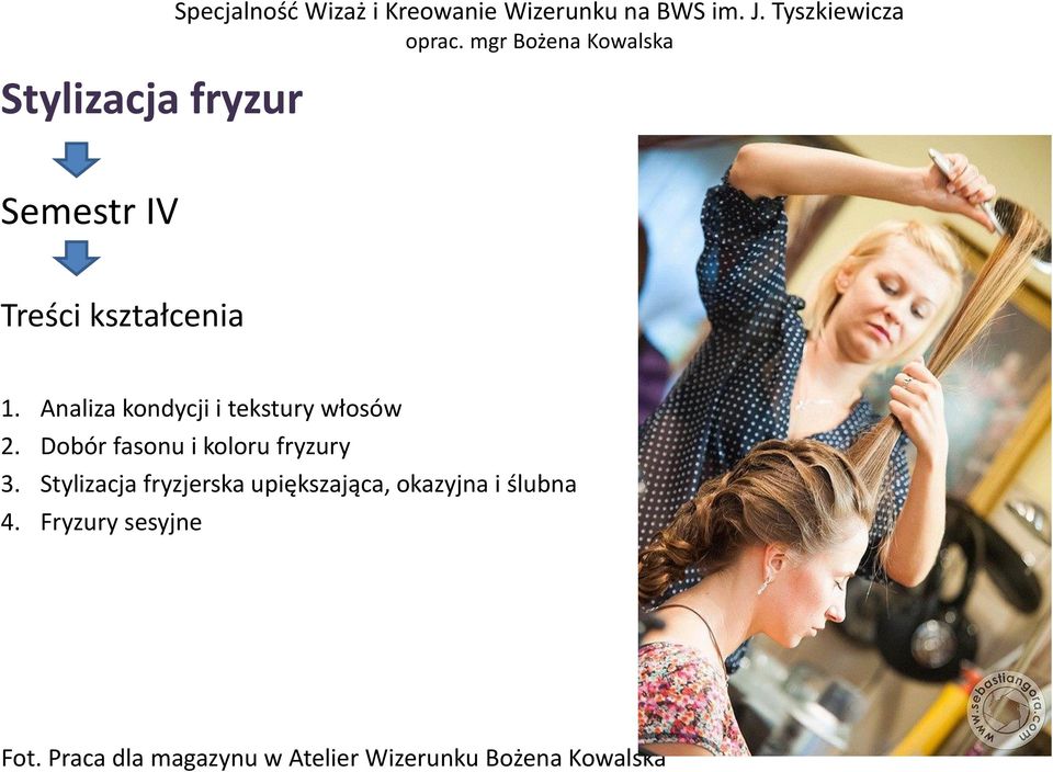Analiza kondycji i tekstury włosów 2. Dobór fasonu i koloru fryzury 3.