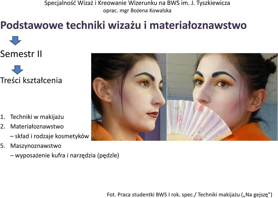 II Treści kształcenia 1. Techniki w makijażu 2.