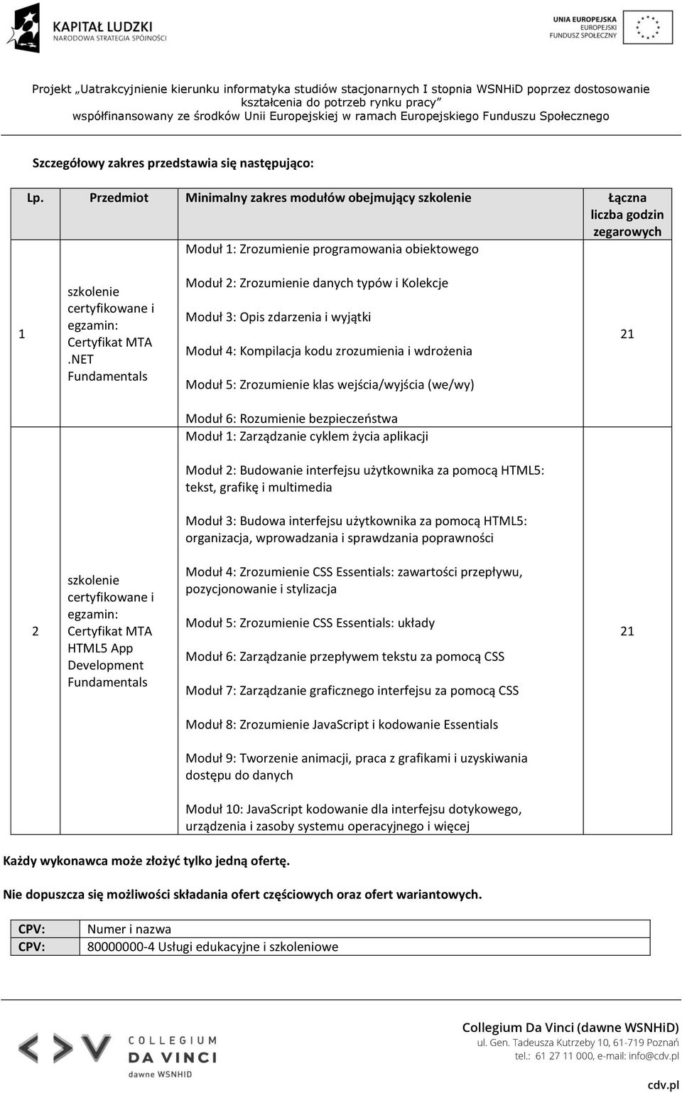 NET Fundamentals Moduł 2: Zrozumienie danych typów i Kolekcje Moduł 3: Opis zdarzenia i wyjątki Moduł 4: Kompilacja kodu zrozumienia i wdrożenia Moduł 5: Zrozumienie klas wejścia/wyjścia (we/wy) 21