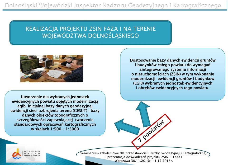 standardowych opracowań kartograficznych w skalach 1:500 1:5000 Dostosowanie bazy danych ewidencji gruntów i budynków całego powiatu do wymagań zintegrowanego