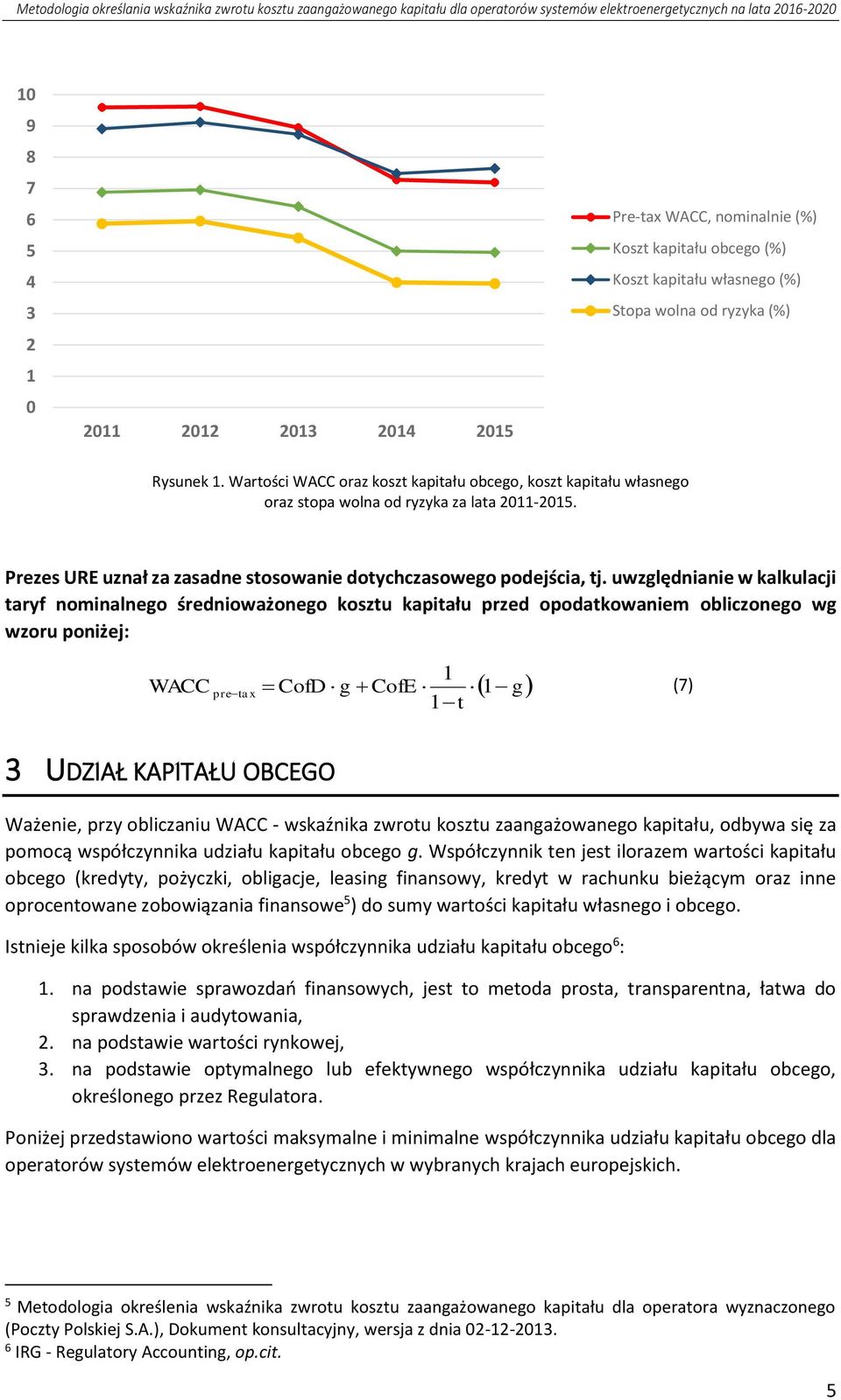Wartości WACC oraz koszt kapitału obcego, koszt kapitału własnego oraz stopa wolna od ryzyka za lata 20-205. Prezes URE uznał za zasadne stosowanie dotychczasowego podejścia, tj.