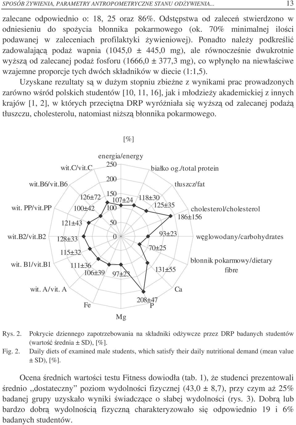 Ponadto naley podkreli zadowalajc poda wapnia (1045,0 ± 445,0 mg), ale równoczenie dwukrotnie wysz od zalecanej poda fosforu (1666,0 ± 377,3 mg), co wpłynło na niewłaciwe wzajemne proporcje tych