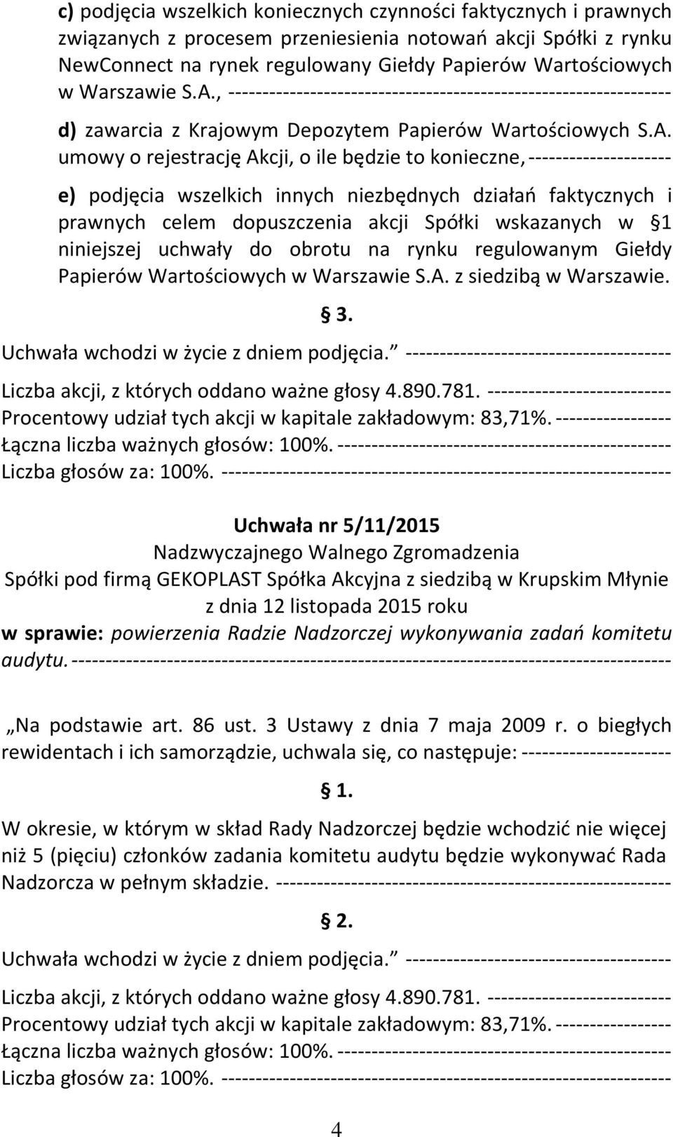 , ----------------------------------------------------------------- d) zawarcia z Krajowym Depozytem Papierów Wartościowych S.A.