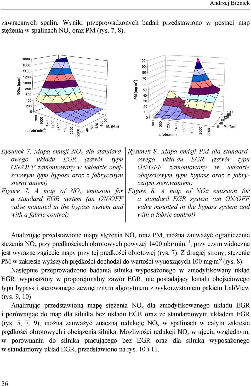 Mapa emisji NO x dla standardowego układu EGR (zawór typu ON/OFF zamontowany w układzie obejściowym typu bypass oraz z fabrycznym sterowaniem) Figure 7.