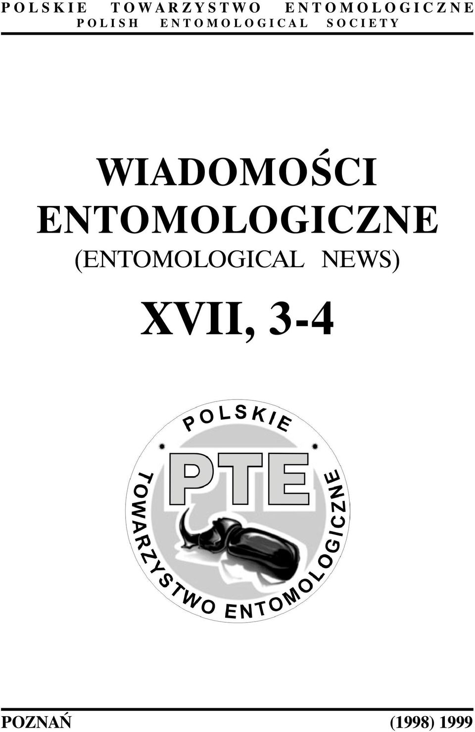 C A L S O C I E T Y WIADOMOŚCI ENTOMOLOGICZNE