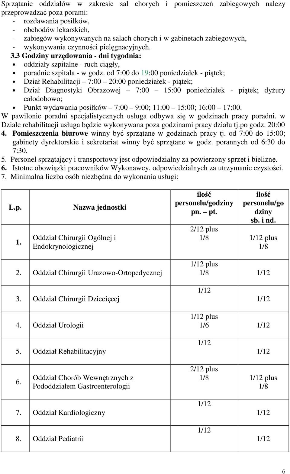 od 7:00 do 19:00 poniedziałek - piątek; Dział Rehabilitacji 7:00 20:00 poniedziałek - piątek; Dział Diagnostyki Obrazowej 7:00 15:00 poniedziałek - piątek; dyżury całodobowo; Punkt wydawania posiłków