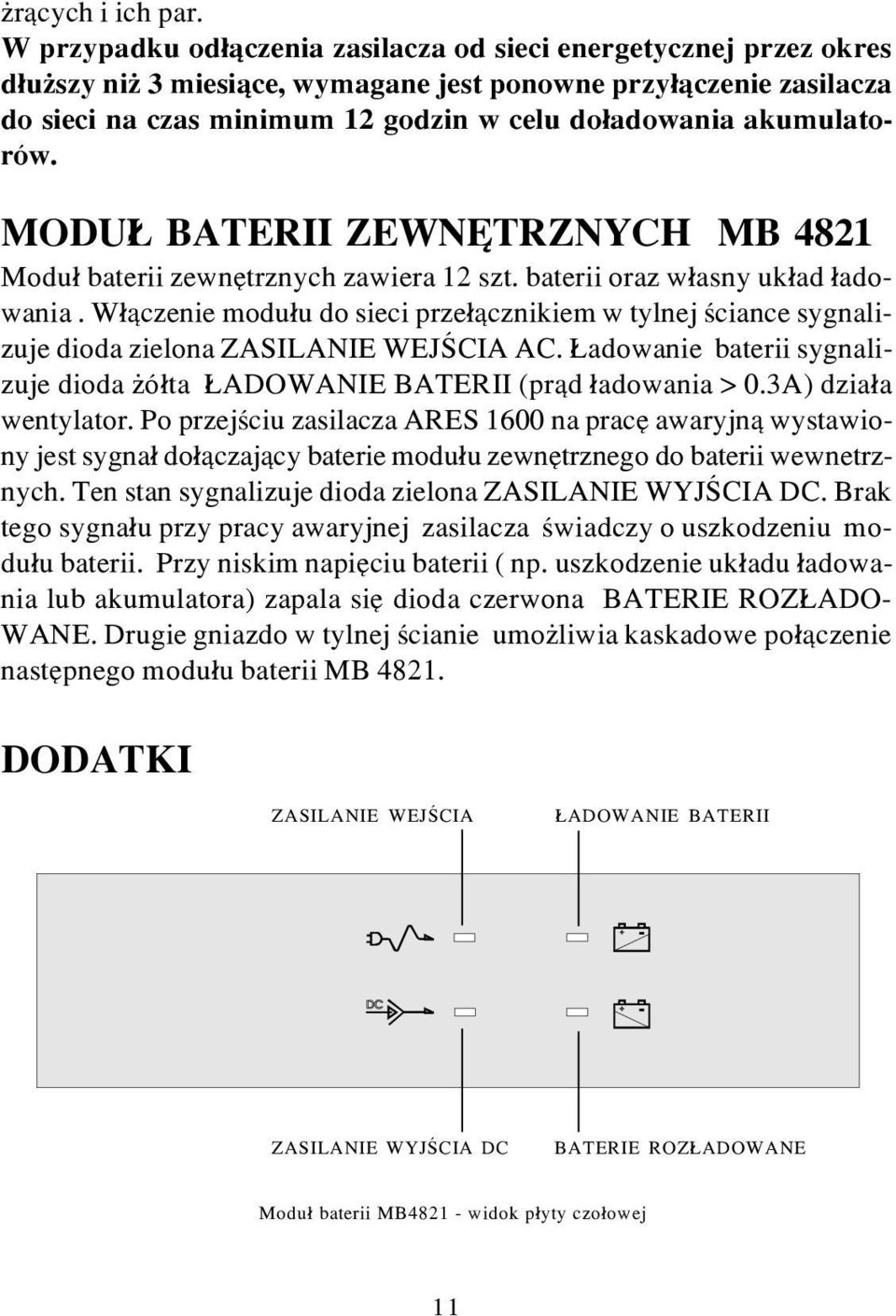 akumulatorów. MODU BTERII ZEWNÊTRZNYCH MB 4821 Modu³ baterii zewnêtrznych zawiera 12 szt. baterii oraz w³asny uk³ad ³adowania.