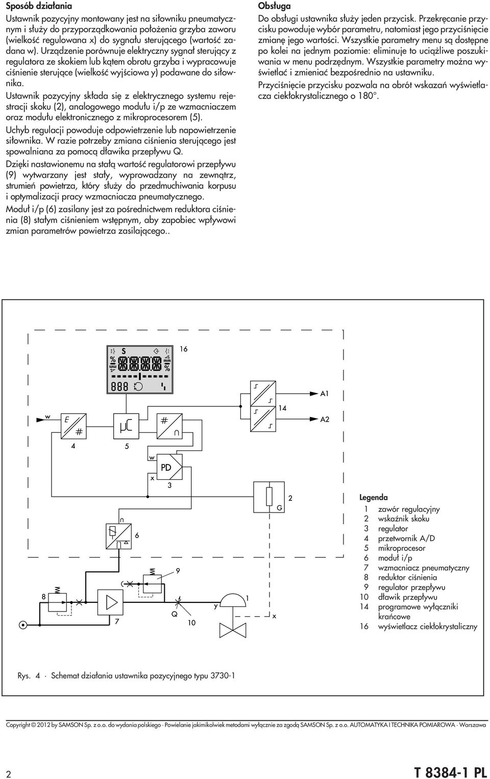 Ustawnik pozycyjny sk³ada siê z elektrycznego systemu rejestracji skoku (2), analogowego modu³u i/p ze wzmacniaczem oraz modu³u elektronicznego z mikroprocesorem (5).