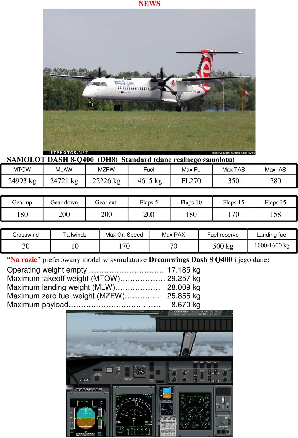 Flaps 5 Flaps 10 Flaps 15 Flaps 35 180 200 200 200 180 170 158 30 10 170 70 500 kg 1000-1600 kg Na razie preferowany model
