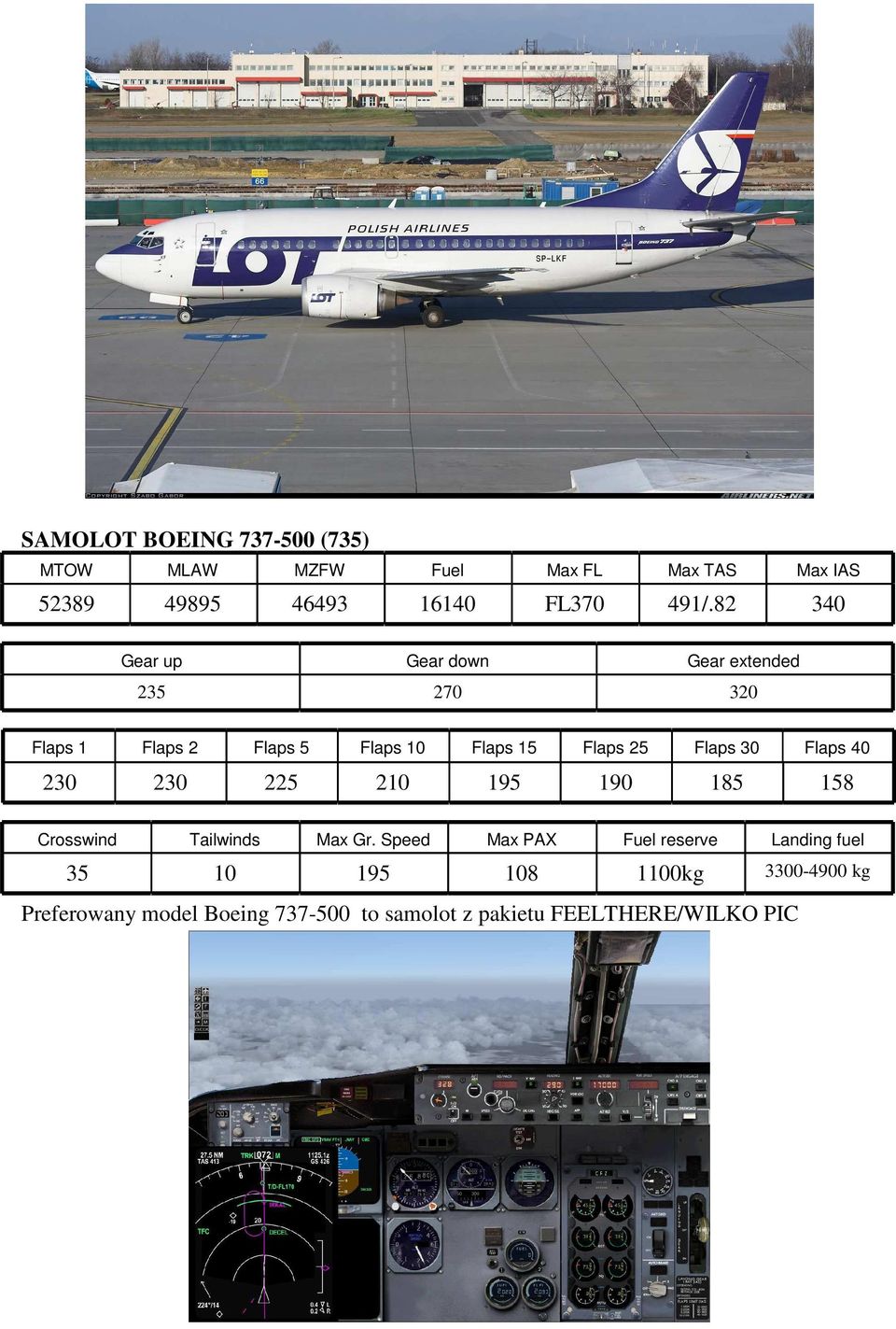 Flaps 30 Flaps 40 230 230 225 210 195 190 185 158 35 10 195 108 1100kg