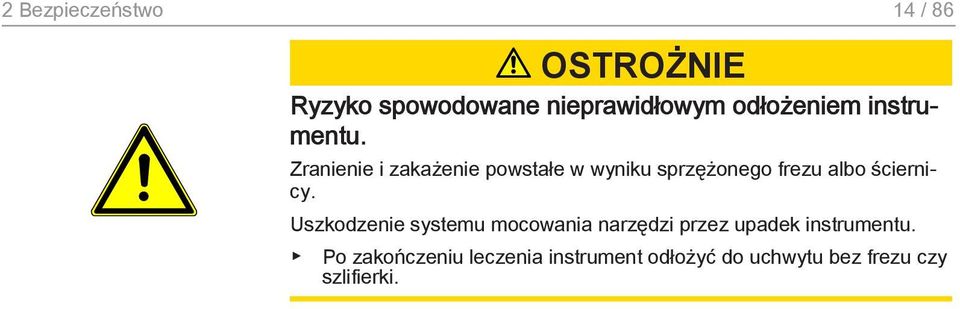 Zranienie i zakażenie powstałe w wyniku sprzężonego frezu albo ściernicy.
