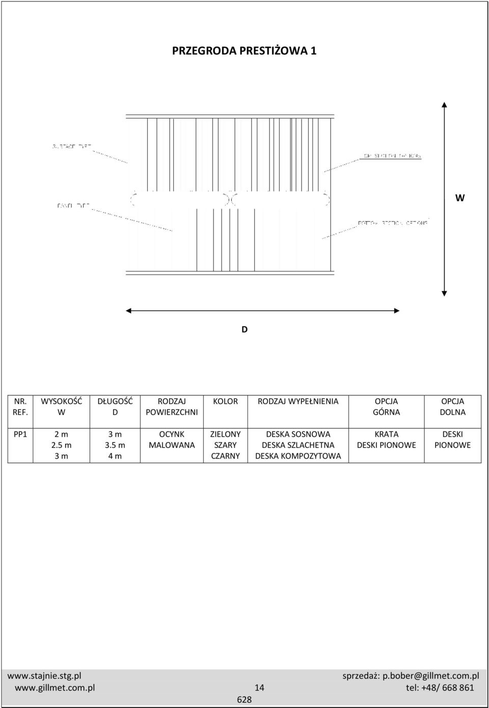 GÓRNA OPCJA OLNA PP1 2 m 2.5 m 3 m 3 m 3.