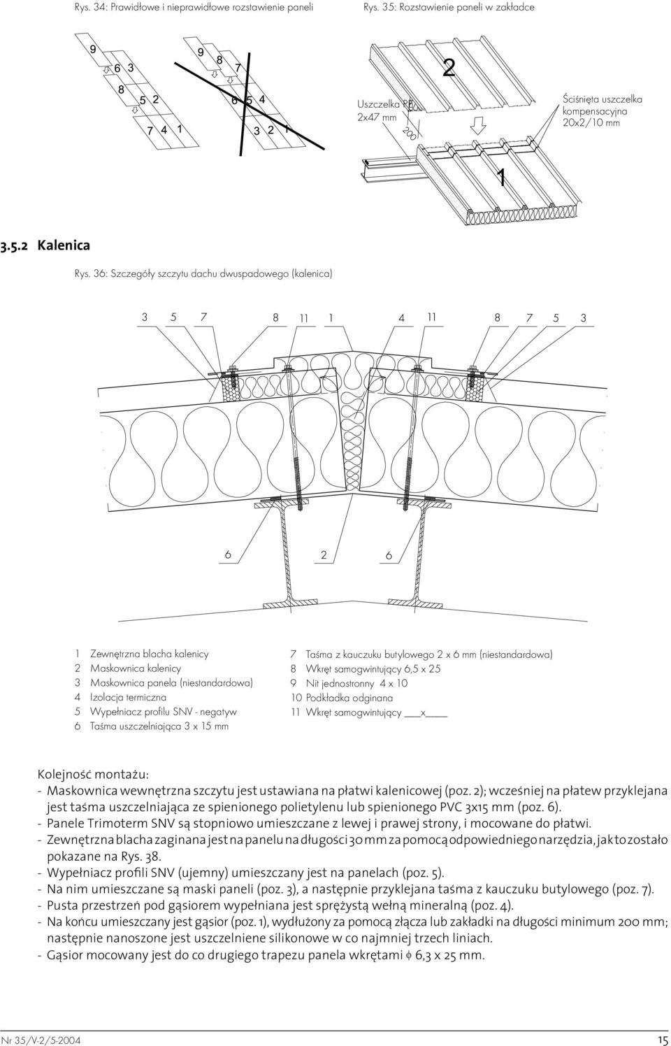 Taśma uszczelniająca 3 x 15 mm 7 Taśma z kauczuku butylowego 2 x 6 mm (niestandardowa) 8 Wkręt samogwintujący 6,5 x 25 9 Nit jednostronny 4 x 10 10 Podkładka odginana 11 Wkręt samogwintujący x