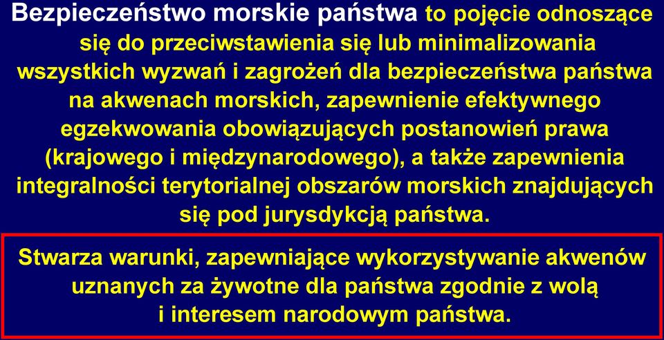 i międzynarodowego), a także zapewnienia integralności terytorialnej obszarów morskich znajdujących się pod jurysdykcją państwa.