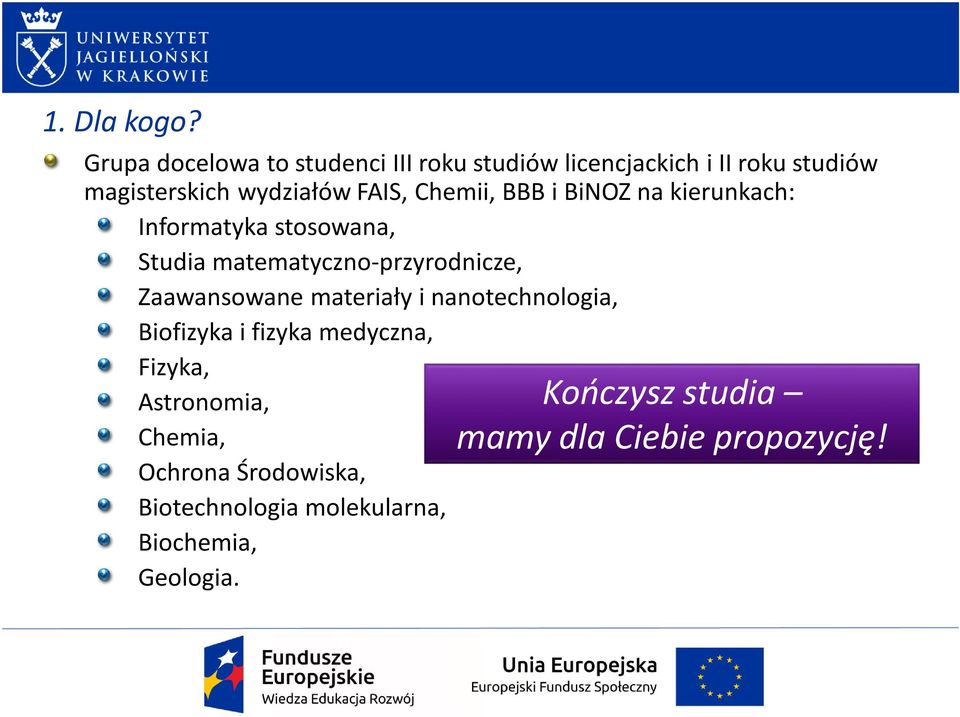 Chemii, BBB i BiNOZ na kierunkach: Informatyka stosowana, Studia matematyczno-przyrodnicze, Zaawansowane