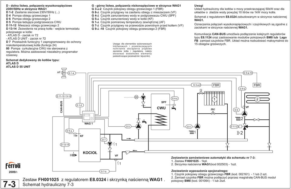 - ATLAS D UNIT - zacisk nr 7 D 7 PrzekaŸnik funkcyjny zaprogramowany do ochrony niskotemperaturowej kot³a (funkcja 4) 00 Pompa cyrkulacyjna nie sterowana z regulatora.